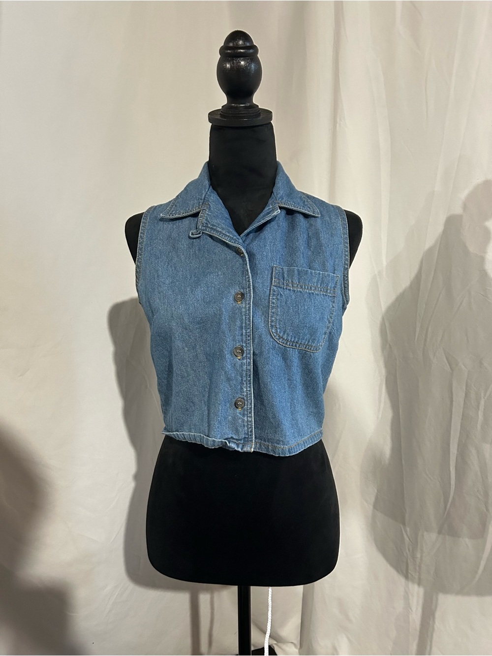 Button up denim tank top vintage cropped At last & co 100% cotton